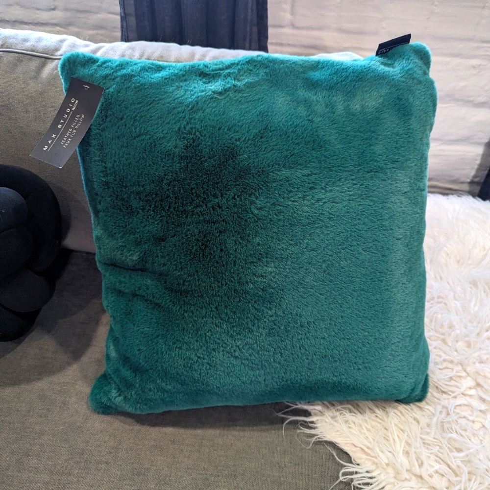 NWT Max Studio Teal Fur Pillow